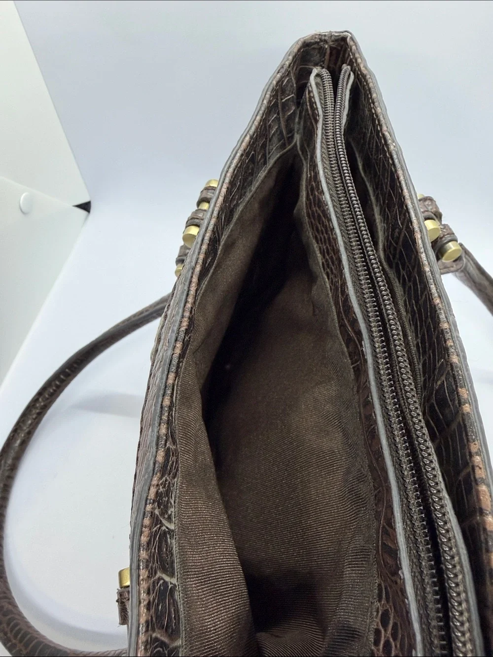 Vintage Etienne Aigner Two-Tone Croc-Embossed Top-Handle Satchel in Brown